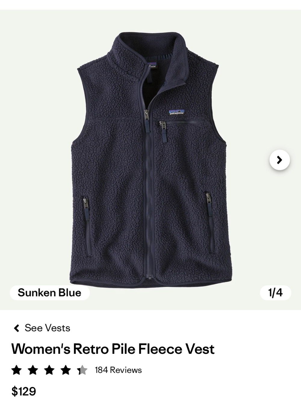 Patagonia Navy Retro Pile Fleece Vest